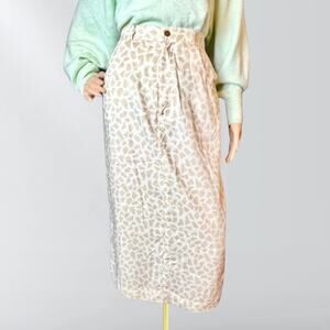 Vintage Chaus White & Tan Safari Adventure High Waisted Midi Pencil Skirt